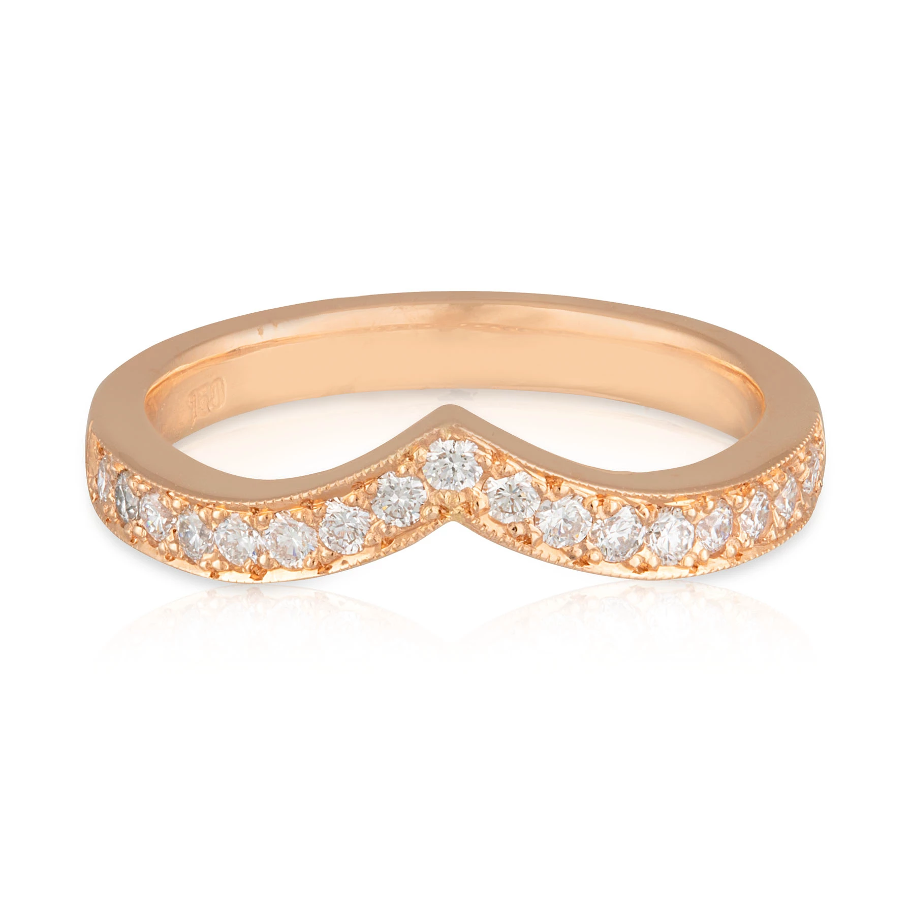 Ladies Rose Gold Chevron Diamond Wedding Band