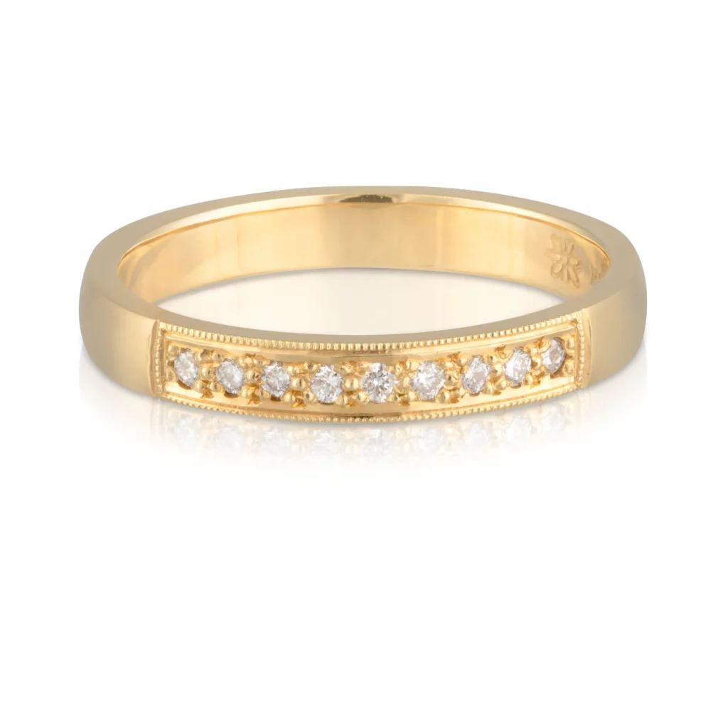 Ladies Yellow Gold 9 Diamond Wedding Band