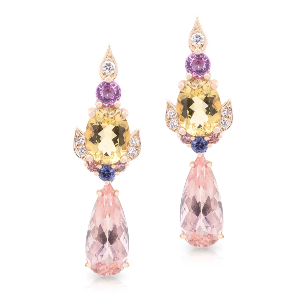 Lemons and Peonies Morganite Drop Earrings
