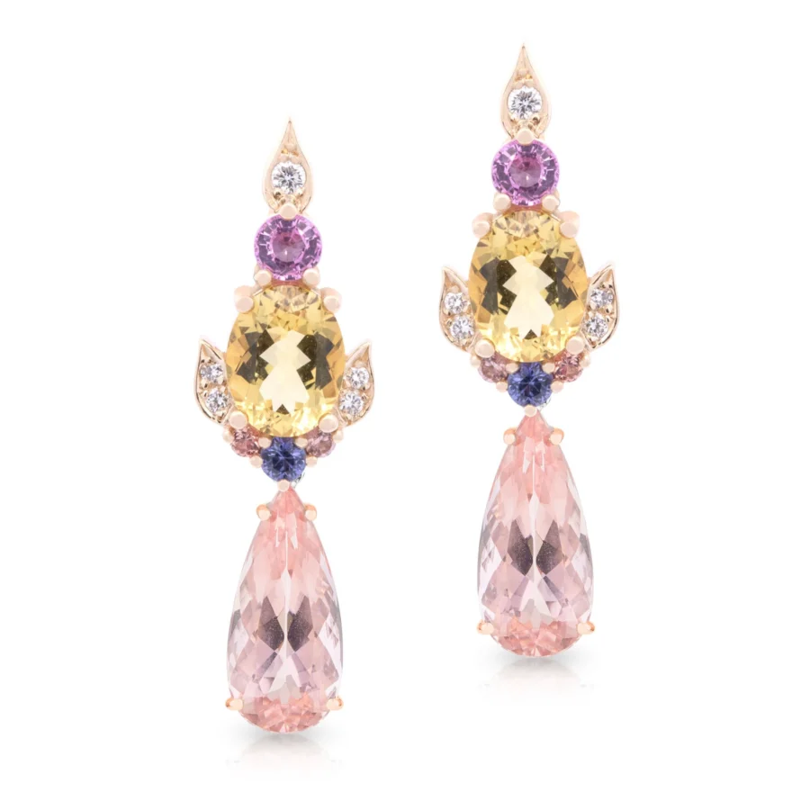 Lemons and Peonies Morganite Drop Earrings