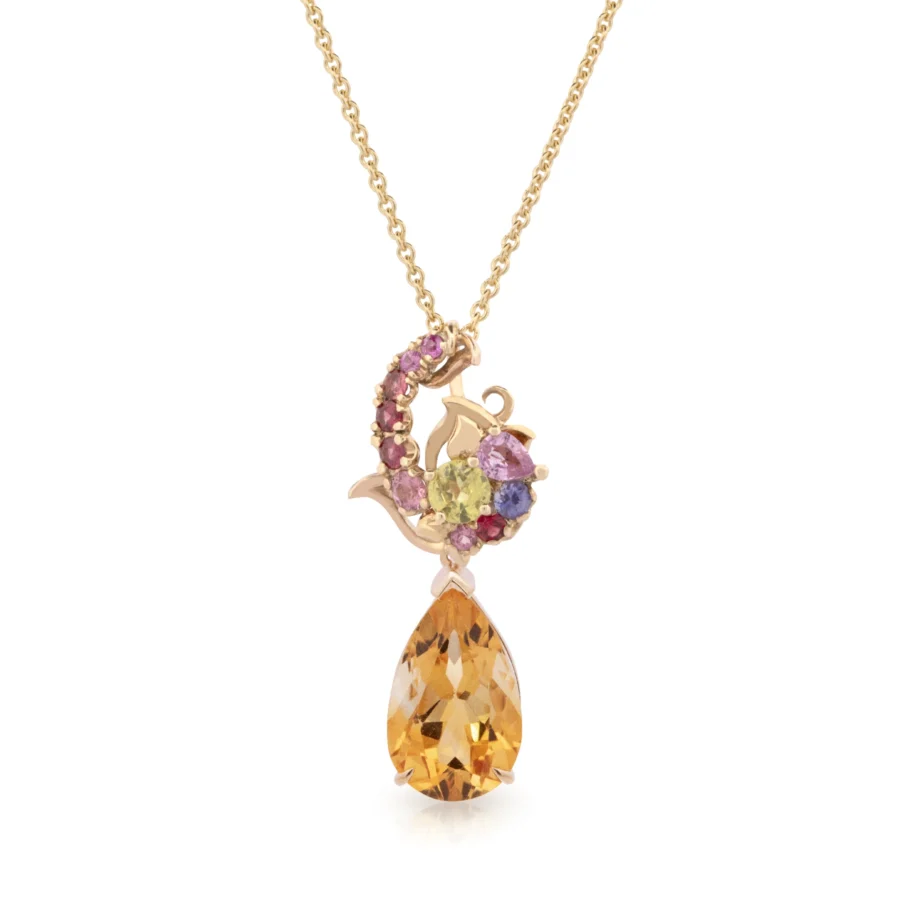 Lemons and Peonies Necklace with removable Citrine Drop