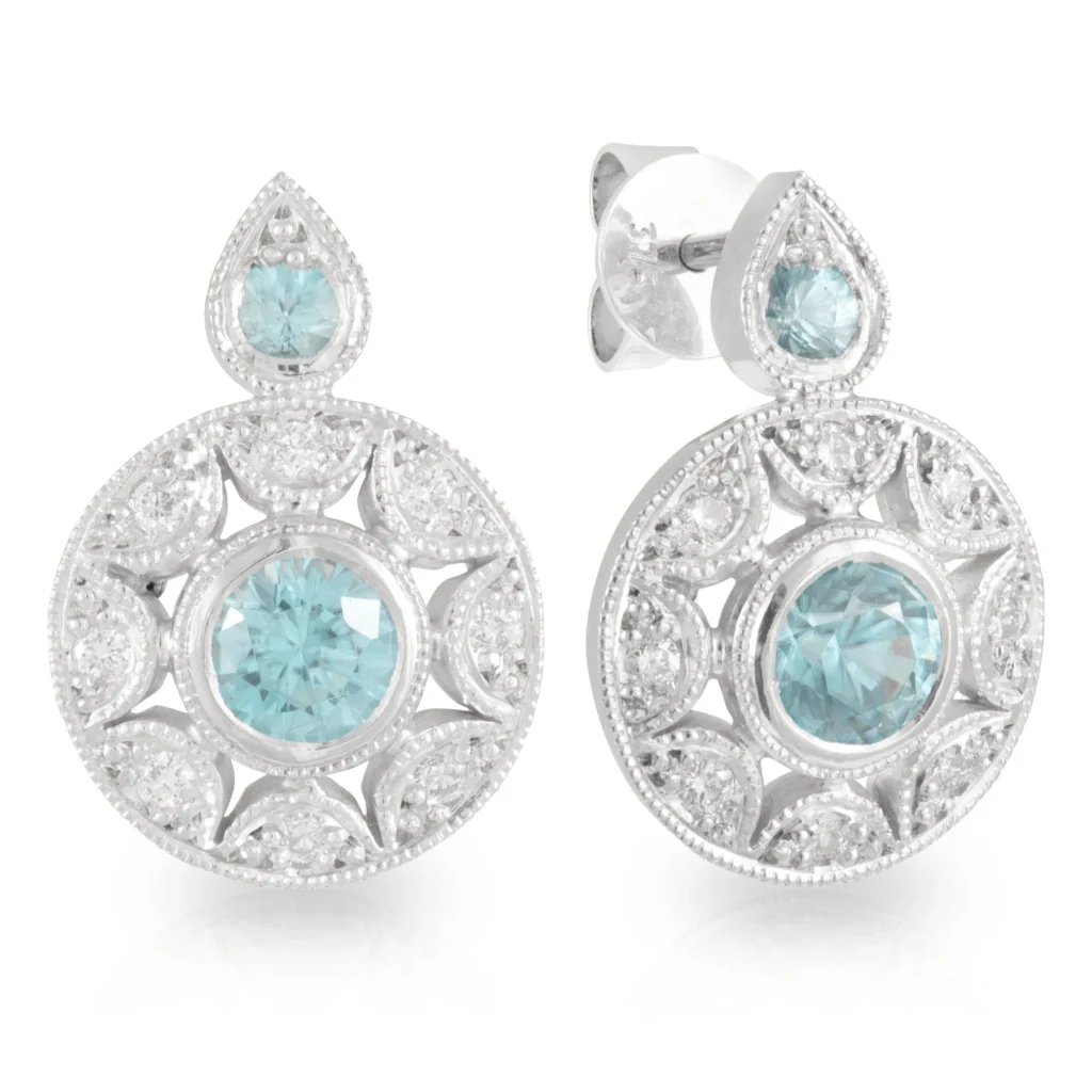 Olivia Blue Zircon and Diamond Halo Studs