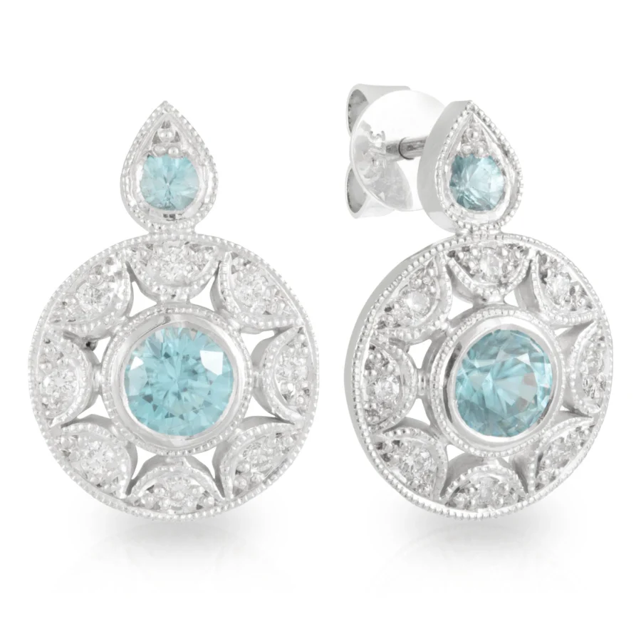 Olivia Blue Zircon and Diamond Halo Studs