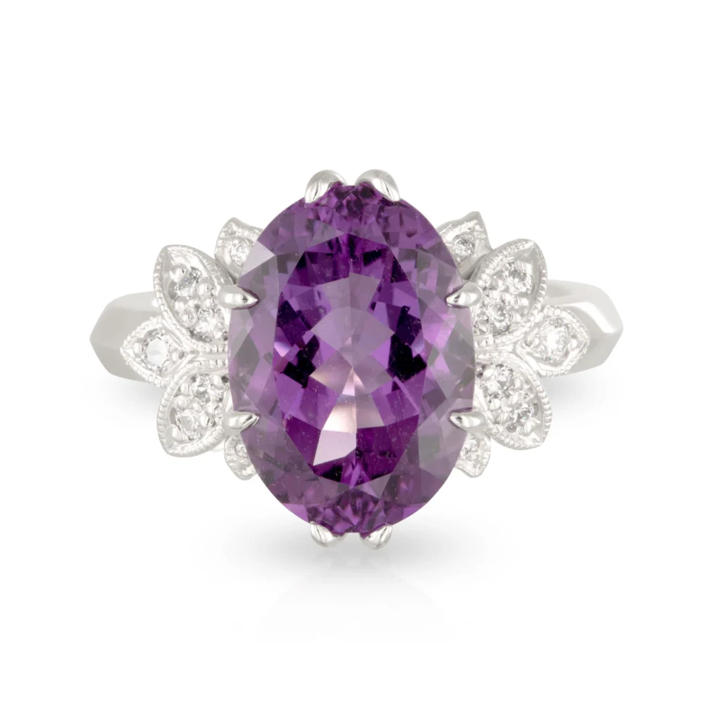 Oval Amethyst Wings Ring Front