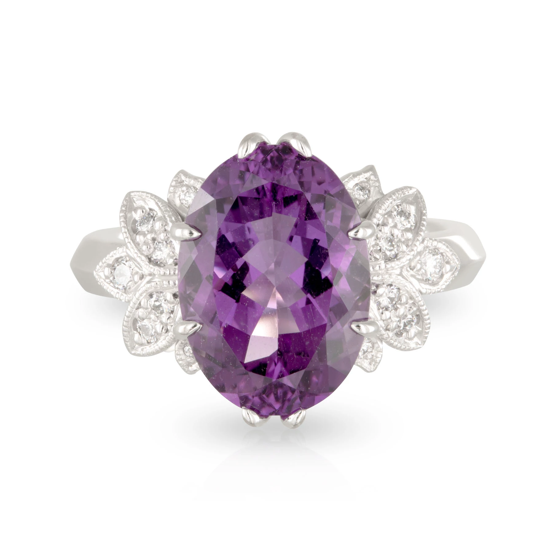 Oval Amethyst Wings Ring Front