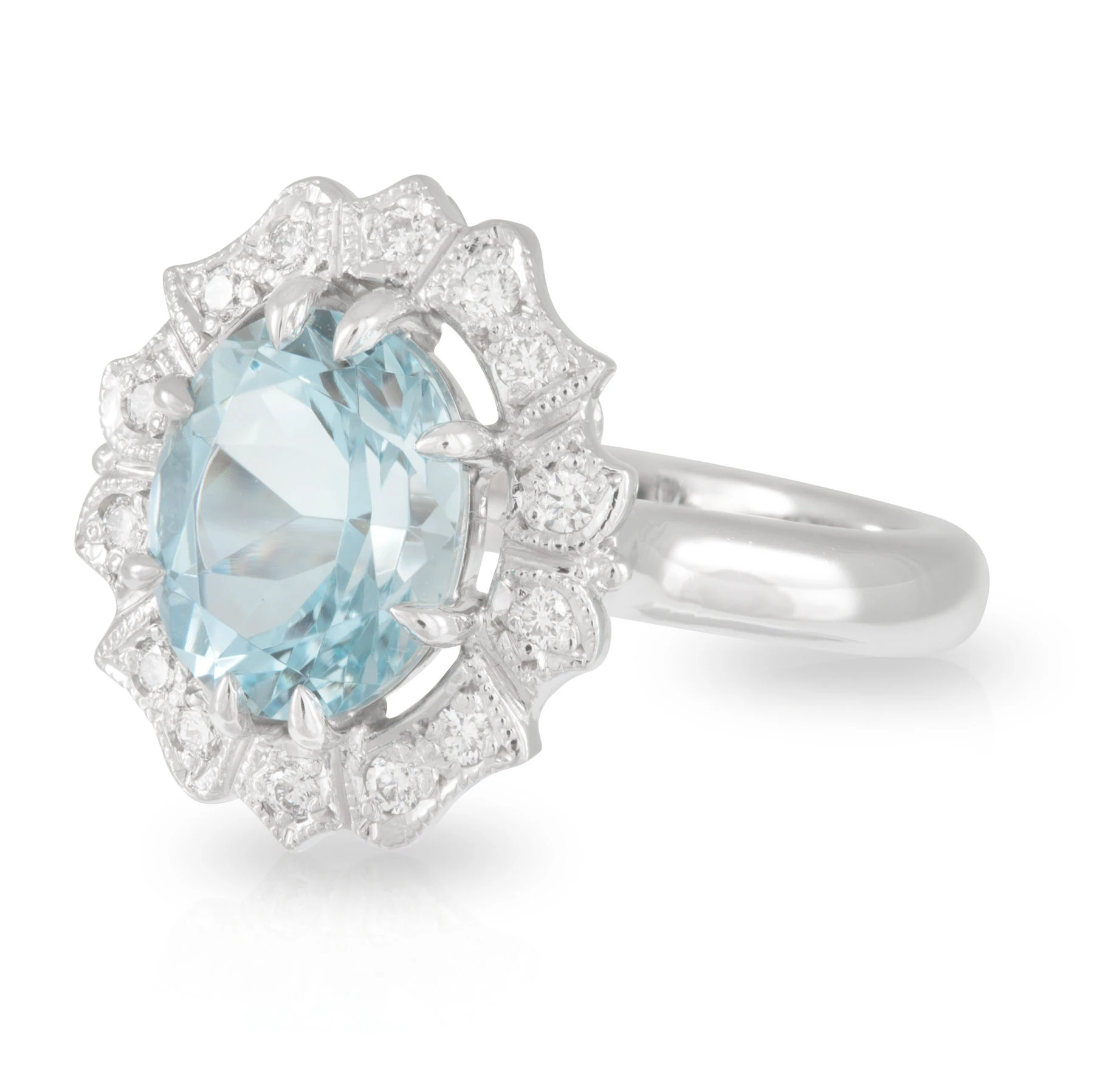 Oval Aquamarine Art Deco Halo Ring