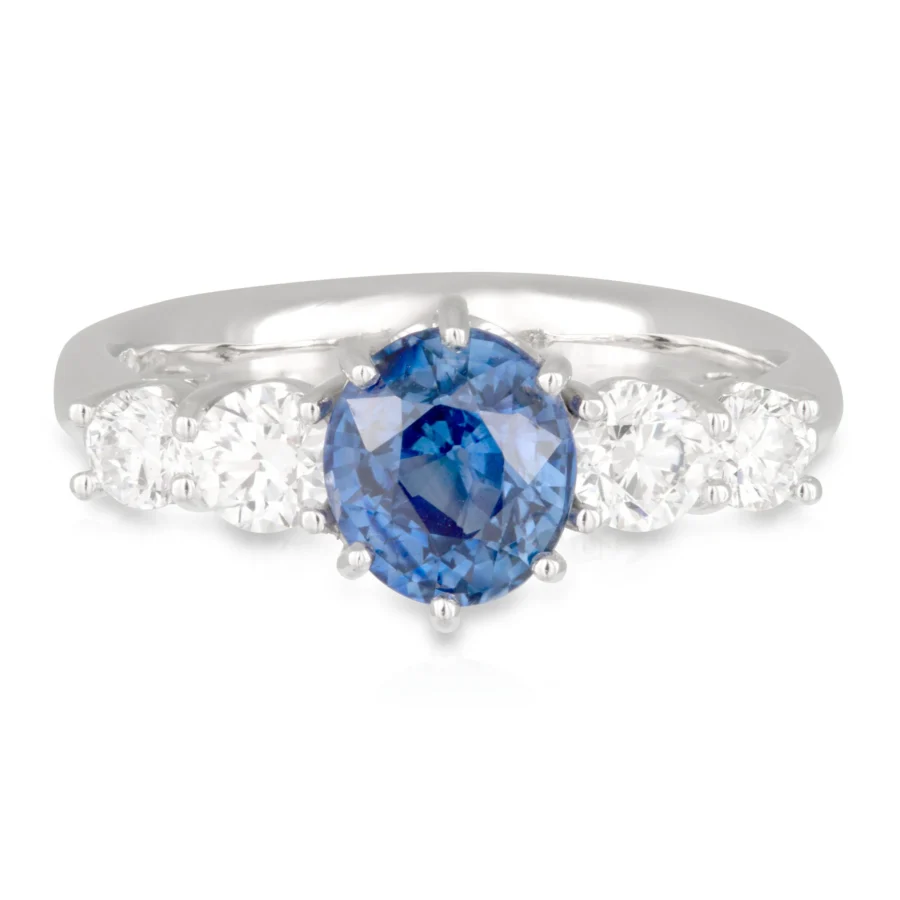 Oval Sapphire and Diamond 5 stone Ring