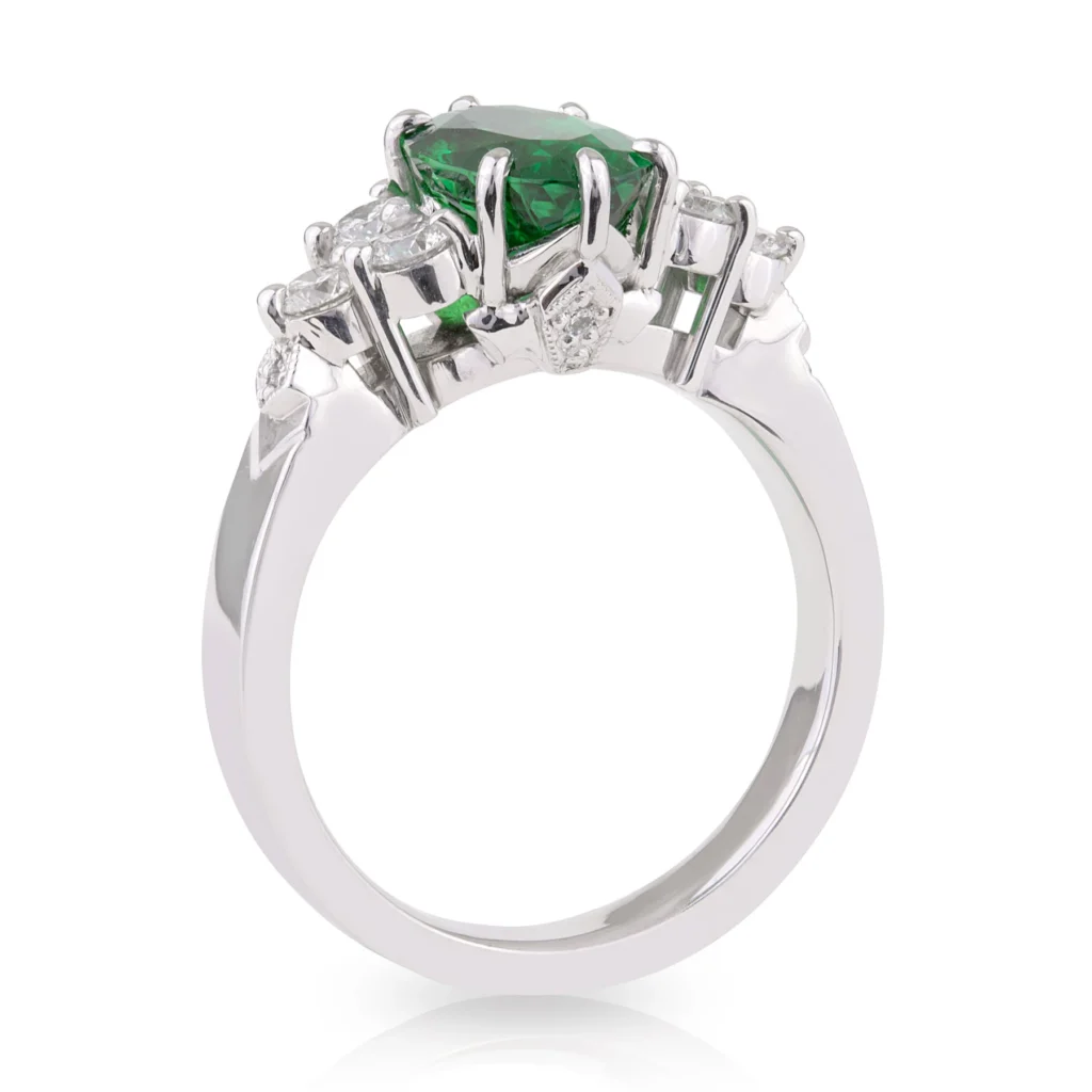 Oval Tsavorite Garnet and Diamond Ring