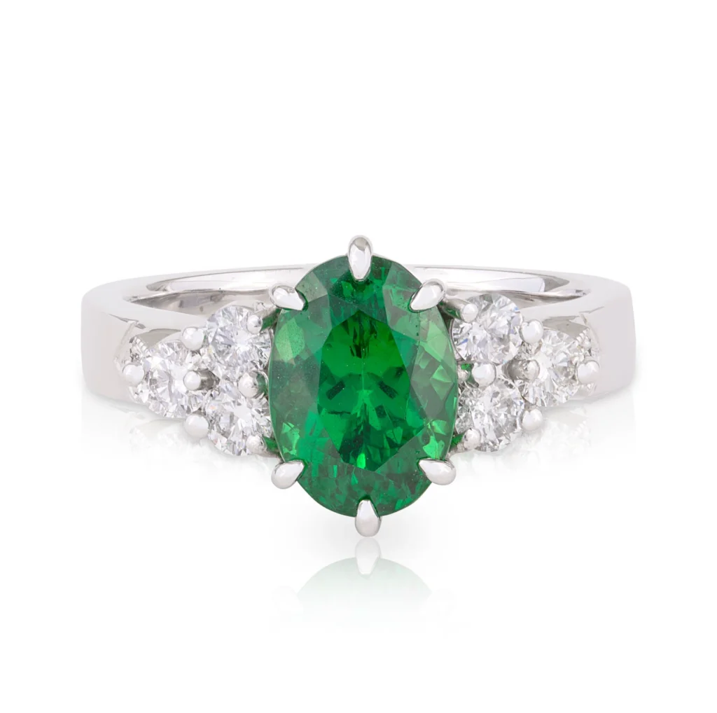 Oval Tsavorite Garnet and Diamond Ring