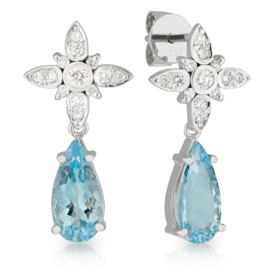 Pear Aquamarine and Diamond Clover Drops