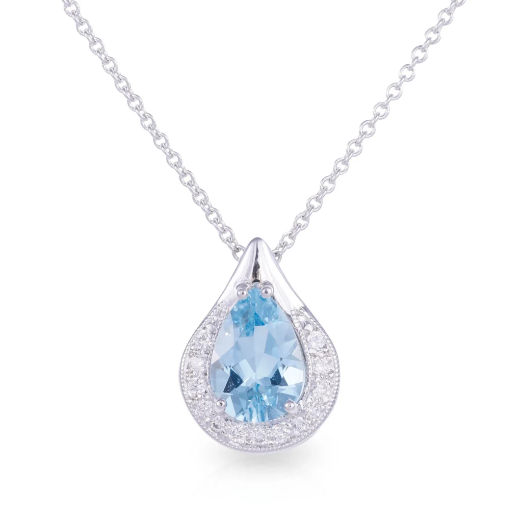 Pear Aquamarine and Diamond Pendant