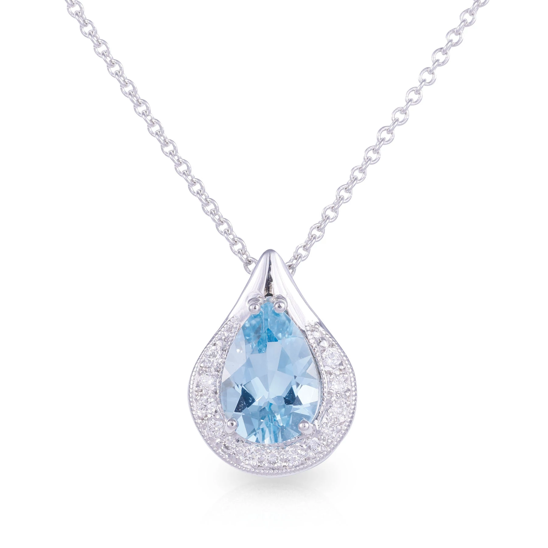 Pear Aquamarine and Diamond Pendant