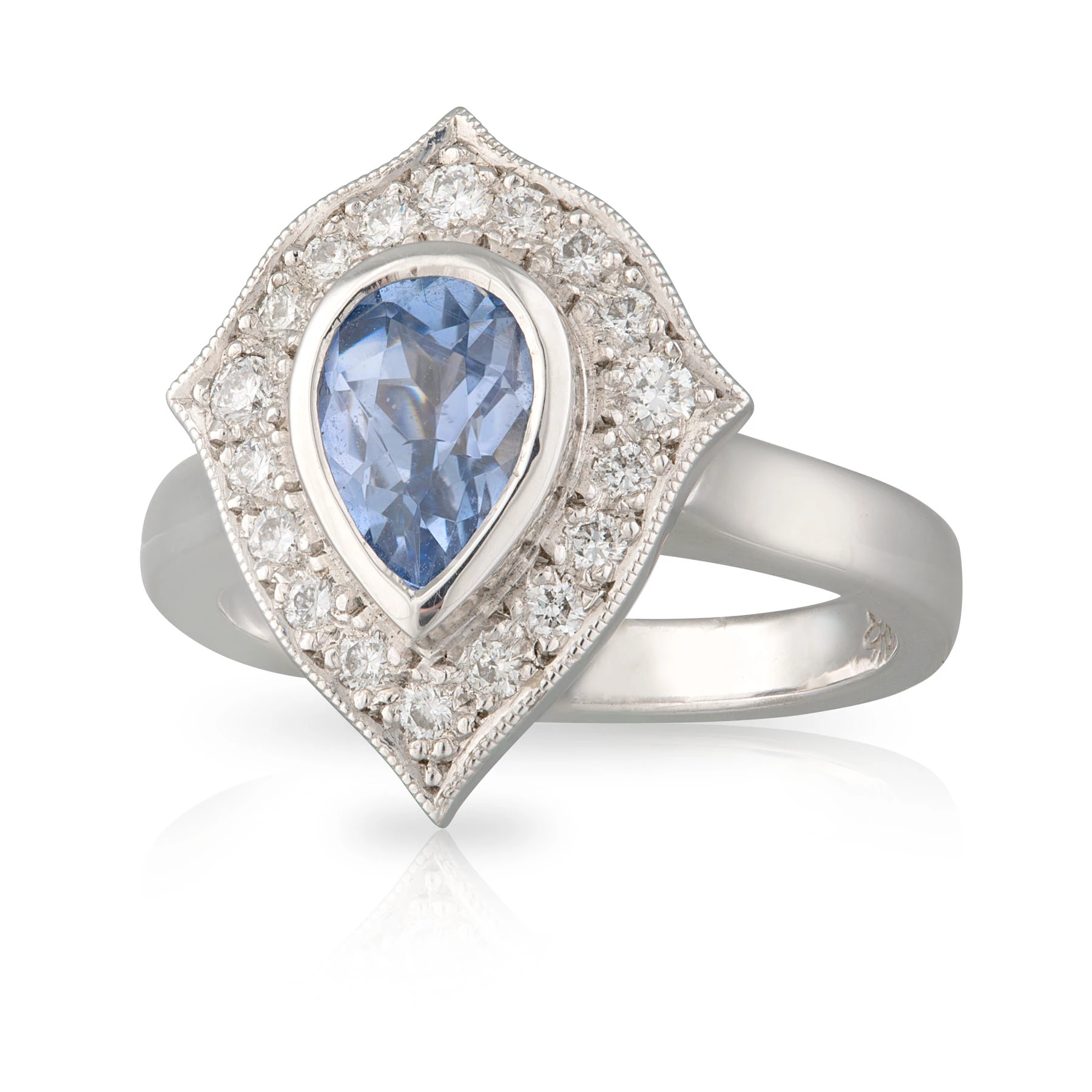 Pear Light Blue Sapphire Diamond Halo Ring