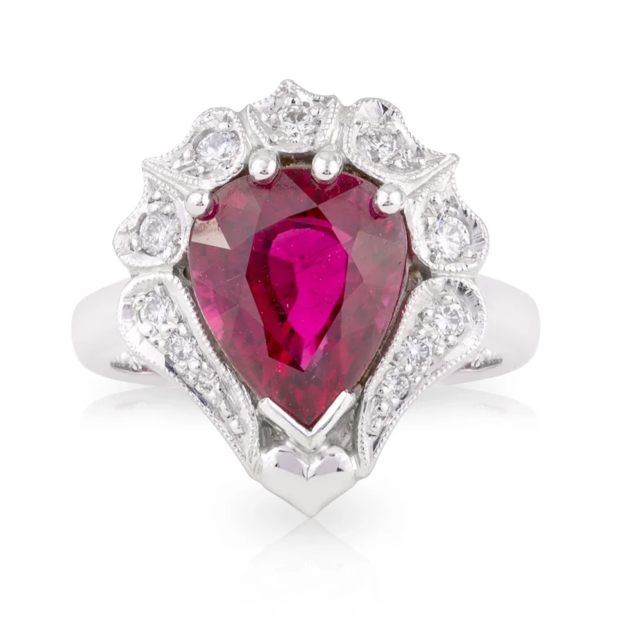 Pear Rubellite and Diamond Dress Ring Front
