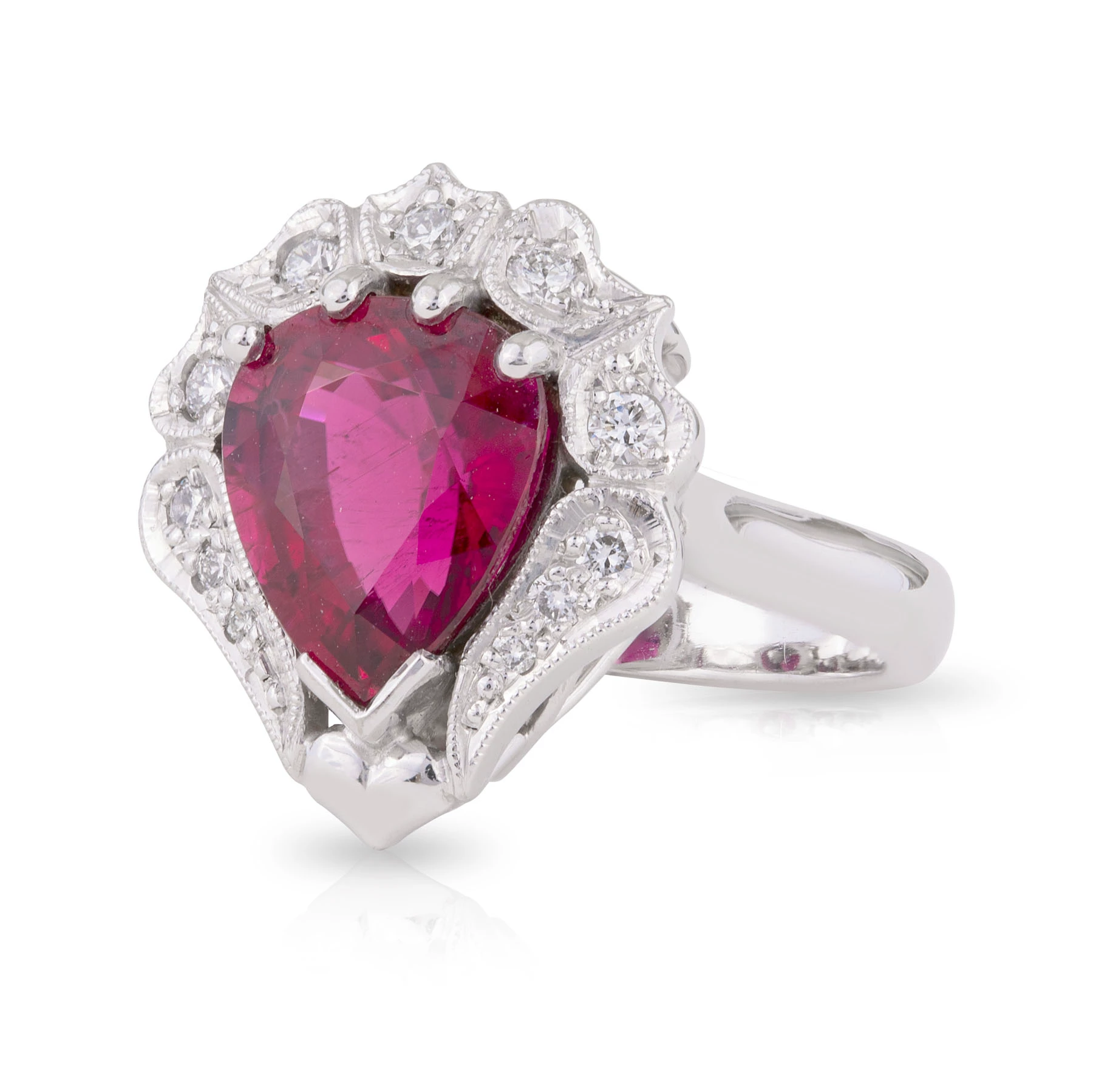 Pear Rubellite and Diamond Dress Ring