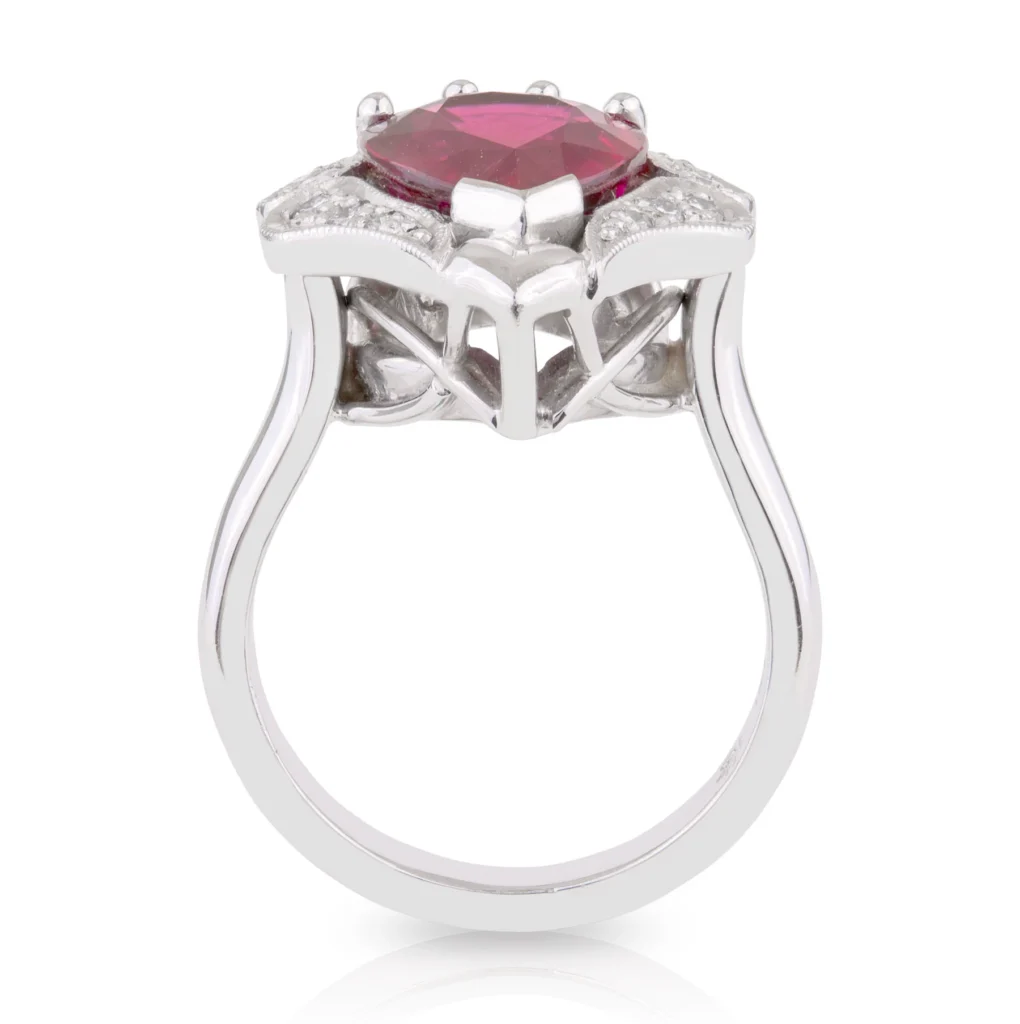 Pear Rubellite and Diamond Dress Ring Sitting Up