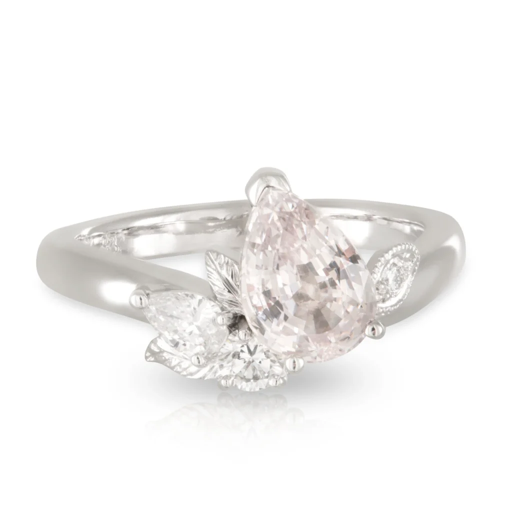 Pear Sapphire and Diamond Leaf Ring