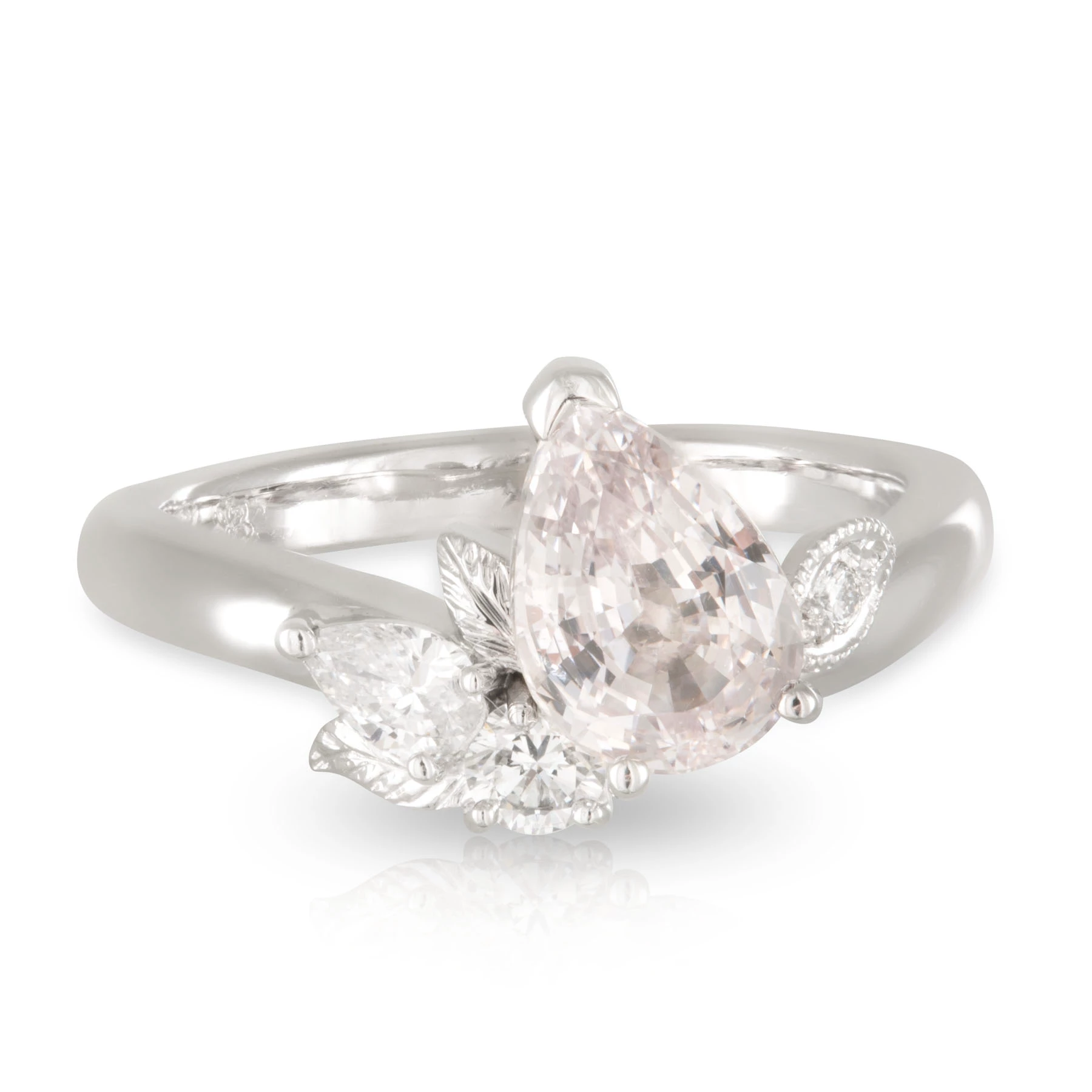 Pear Sapphire and Diamond Leaf Ring
