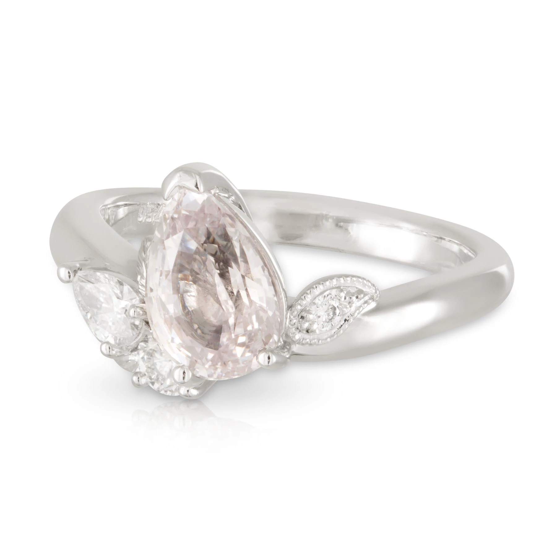 Pear Sapphire and Diamond Leaf Ring