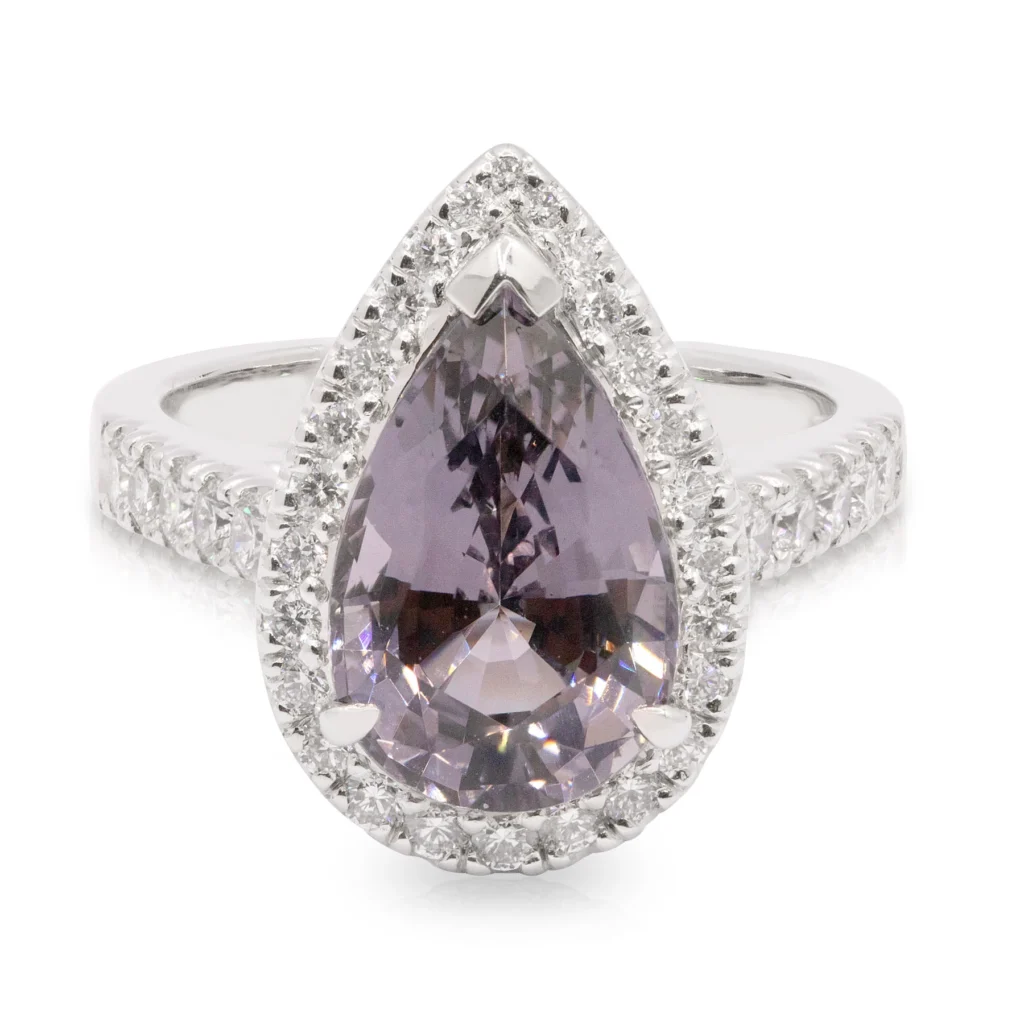Pear Spinel and Diamond Halo Engagement Ring