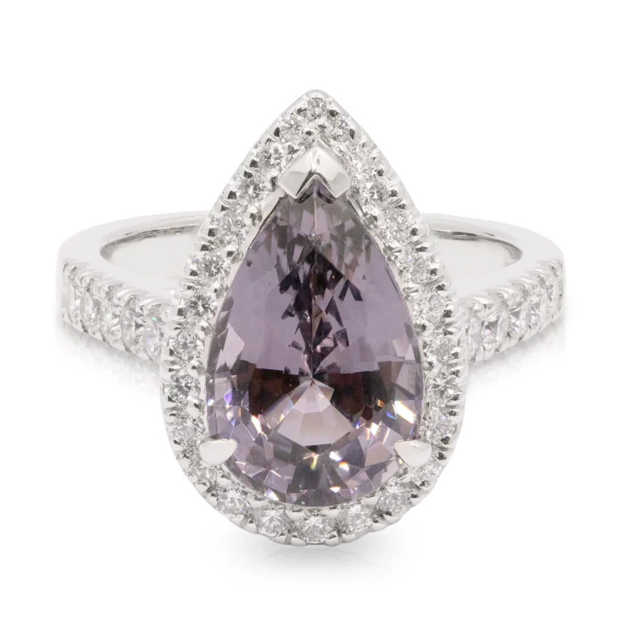 Pear Spinel and Diamond Halo Engagement Ring