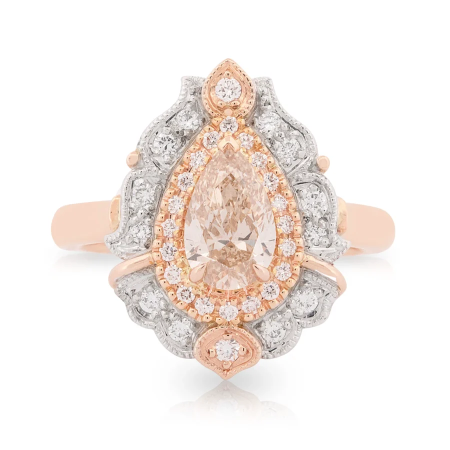 Pear Cognac Art Deco Diamond Engagement Ring