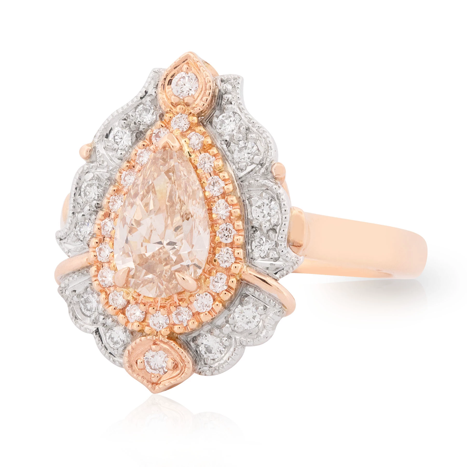 Pear Cognac Art Deco Diamond Engagement Ring