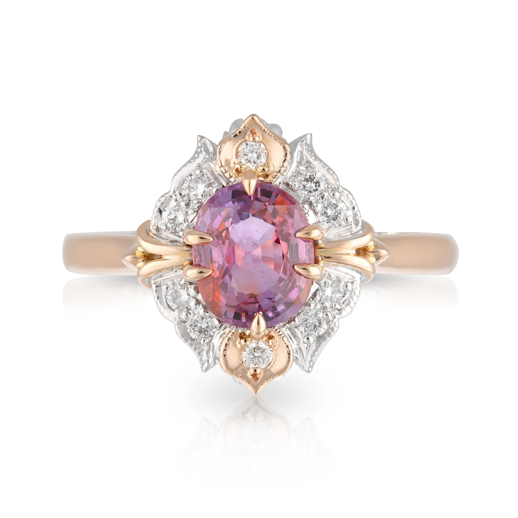 Pink Ceylon Sapphire and Diamond Engagement Ring