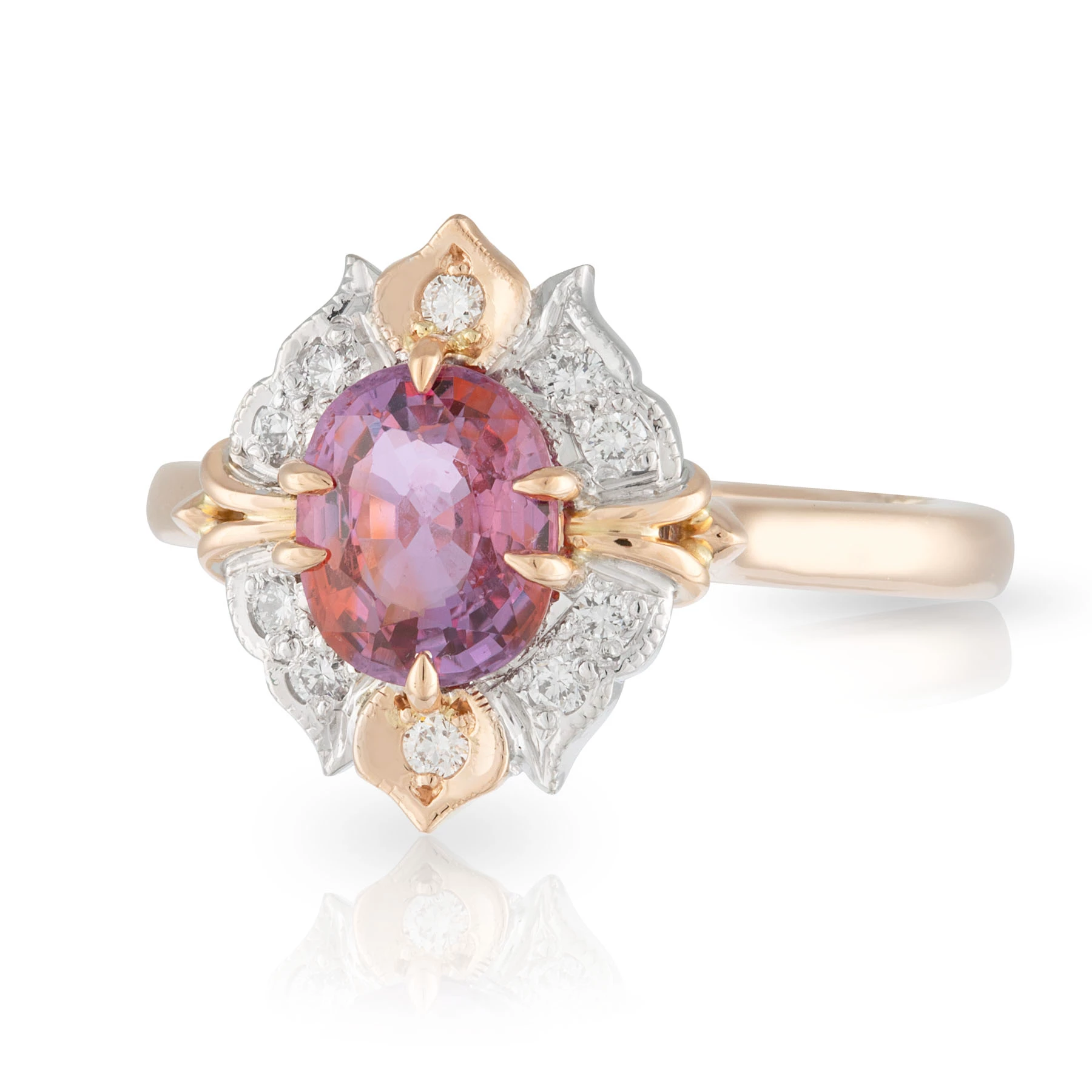 Pink Ceylon Sapphire and Diamond Engagement Ring