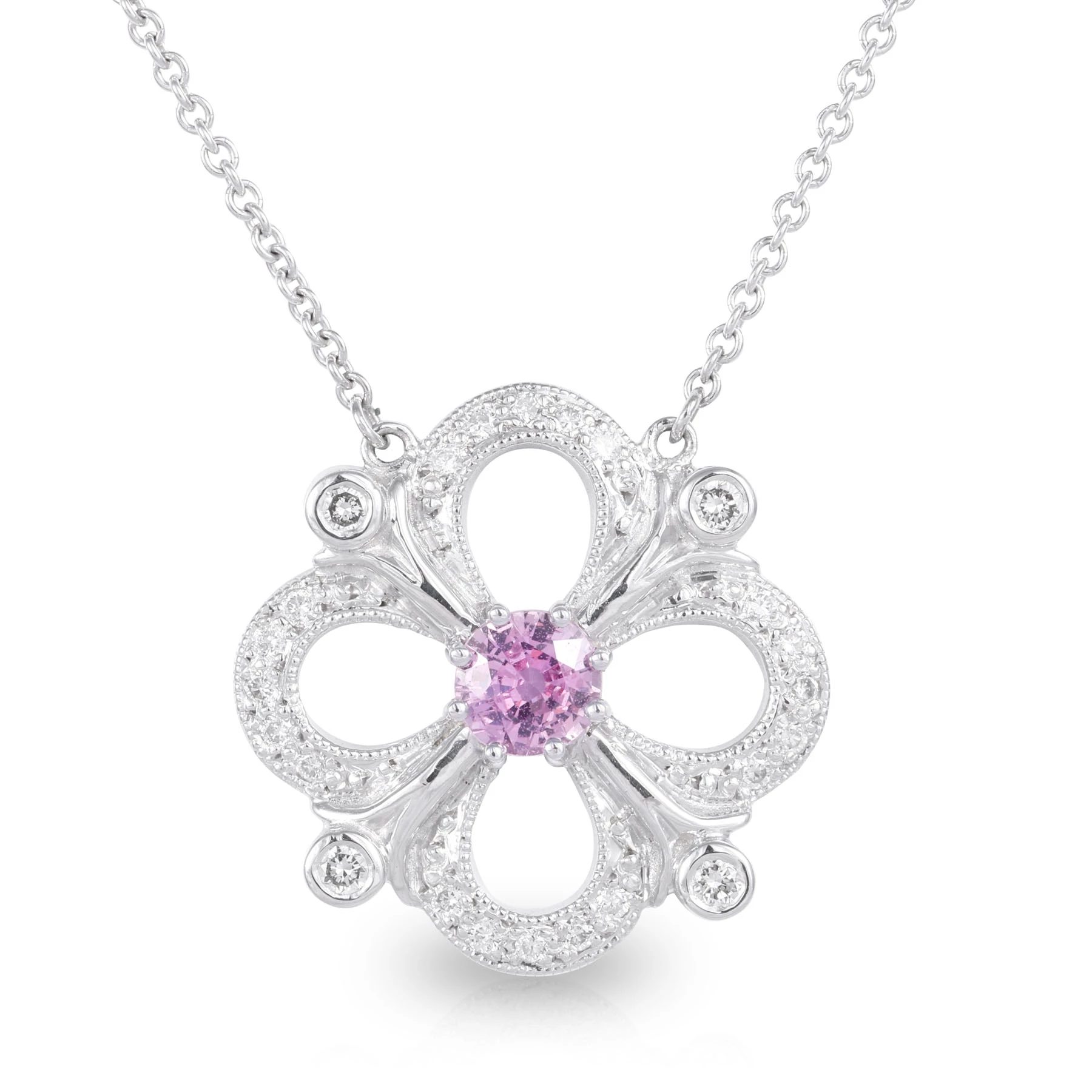 Pink Sapphire Diamond Art Deco Crest Pendant