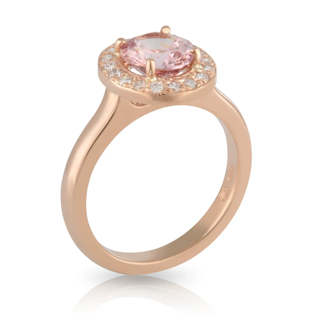 Pink Spinel Diamond Halo Engagement Ring