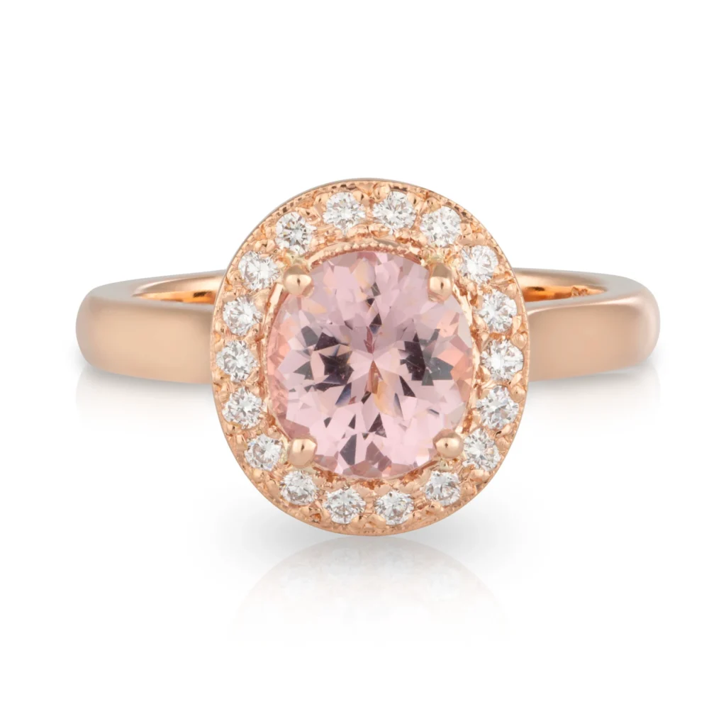 Pink Spinel Diamond Halo Engagement Ring