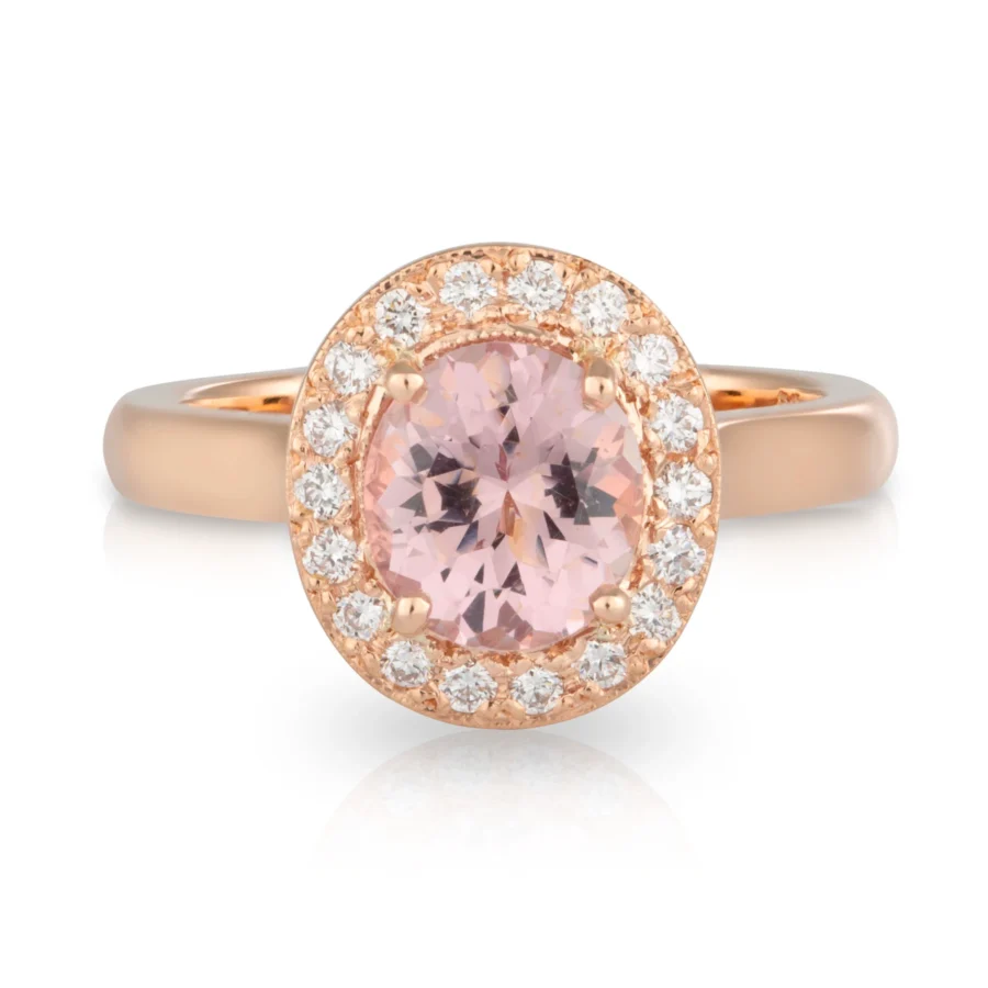 Pink Spinel Diamond Halo Engagement Ring