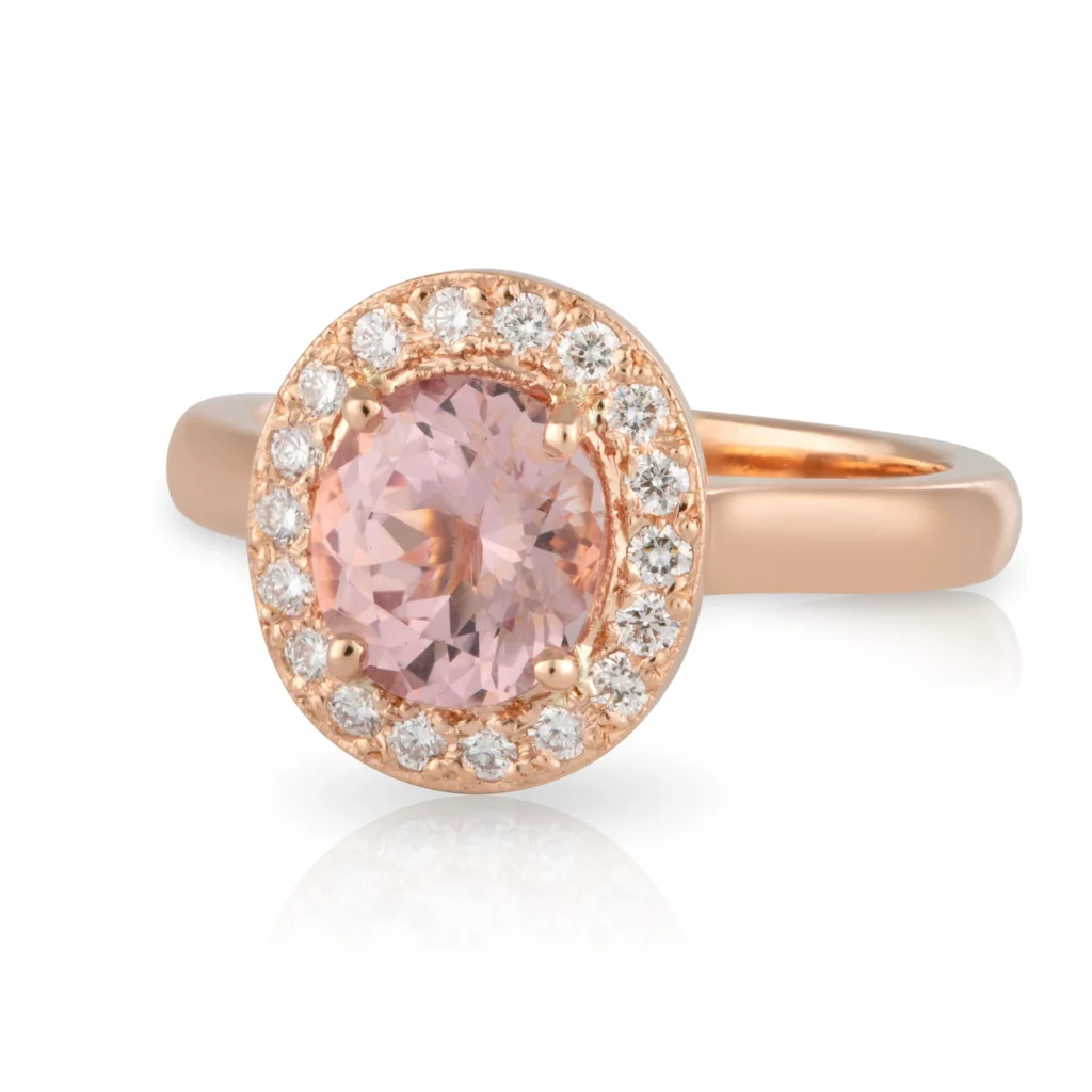 Pink Spinel Diamond Halo Engagement Ring