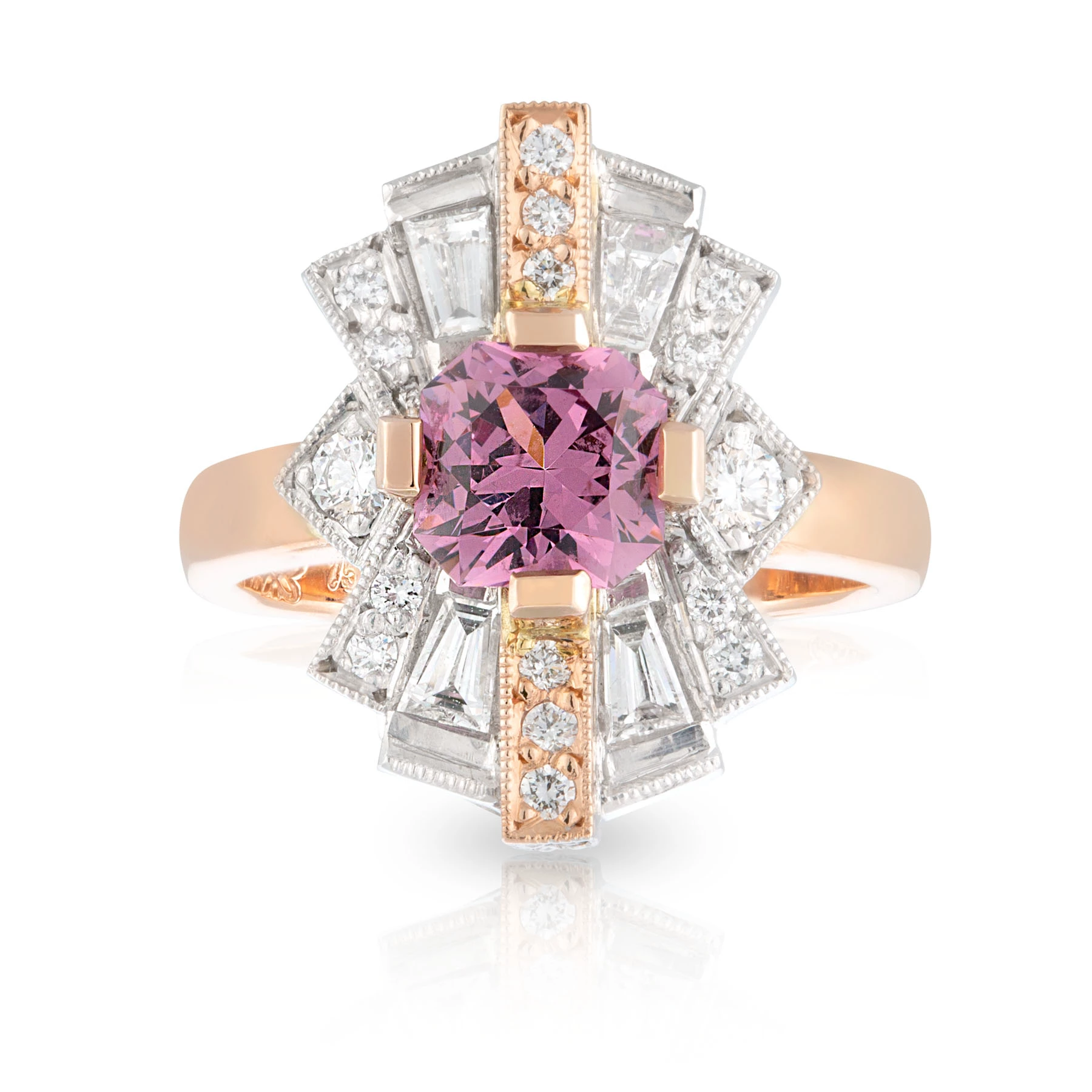 Pink Spinel Sunrise Deco Engagement Ring