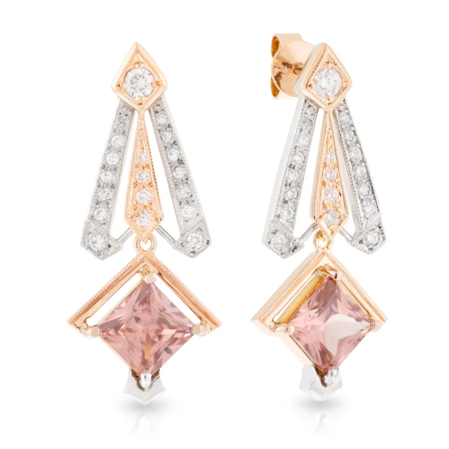 Pink Zircon Deco Drop Earrings