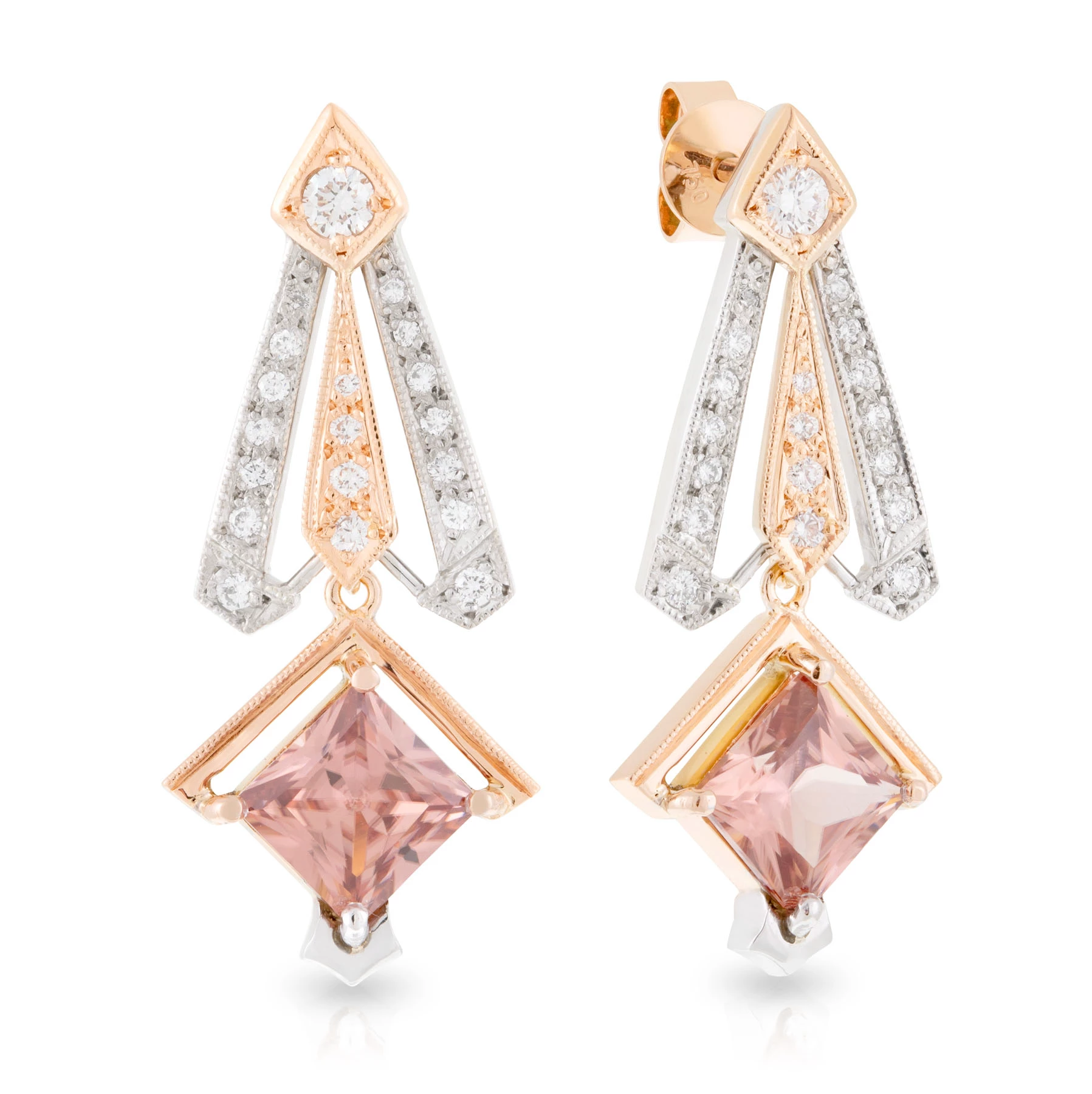 Pink Zircon Deco Drop Earrings