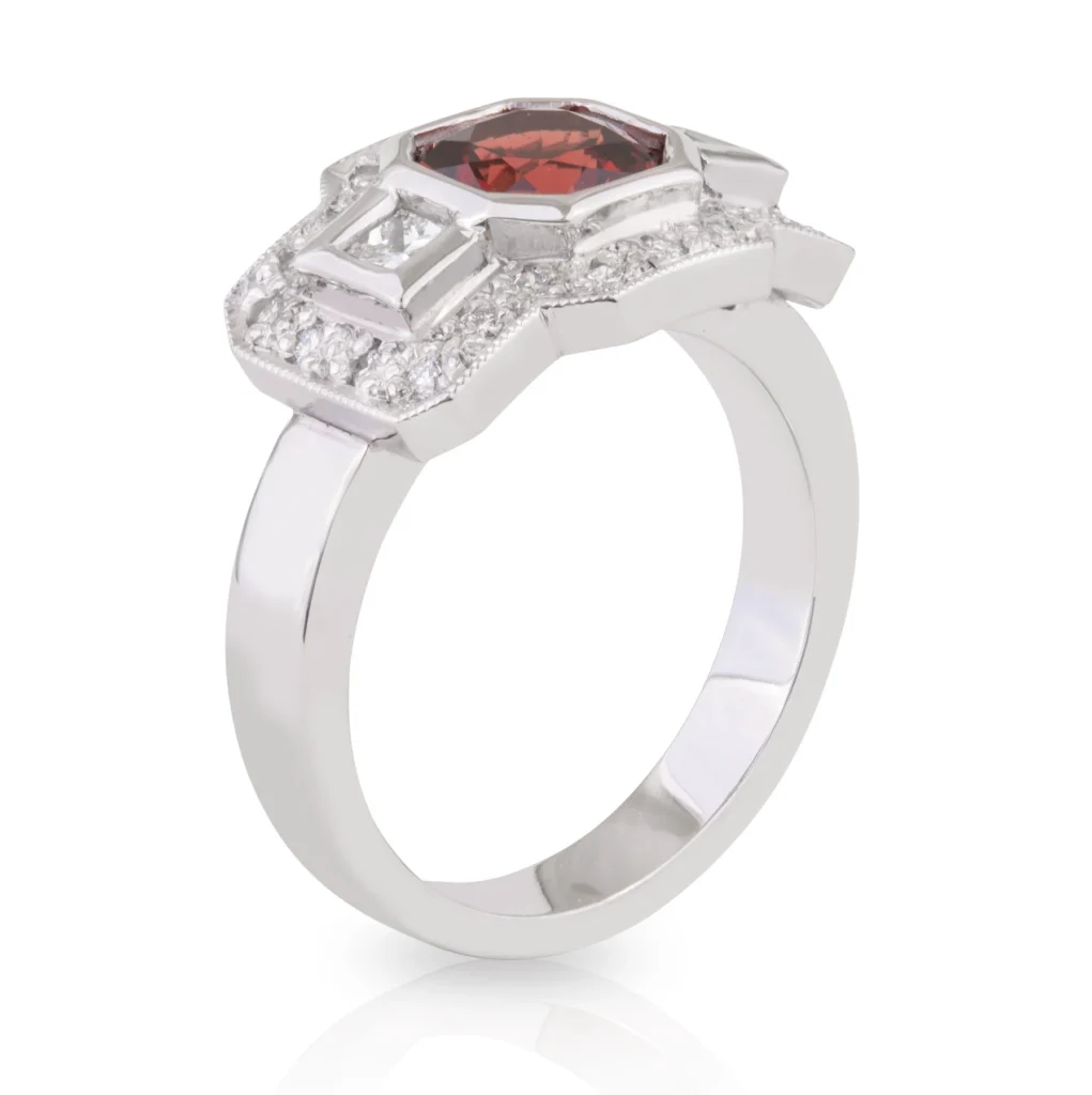 Red Spinel Diamond Trilogy Ring