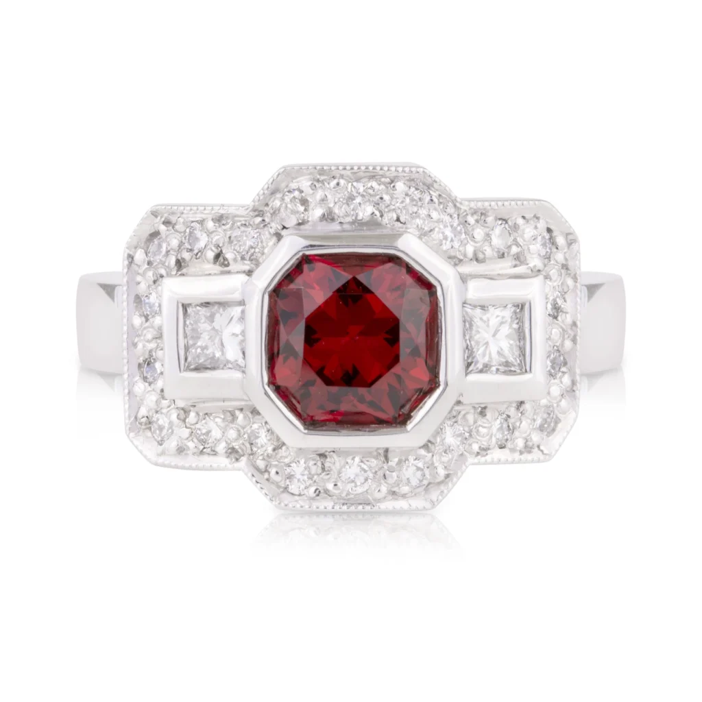 Red Spinel Diamond Trilogy Ring