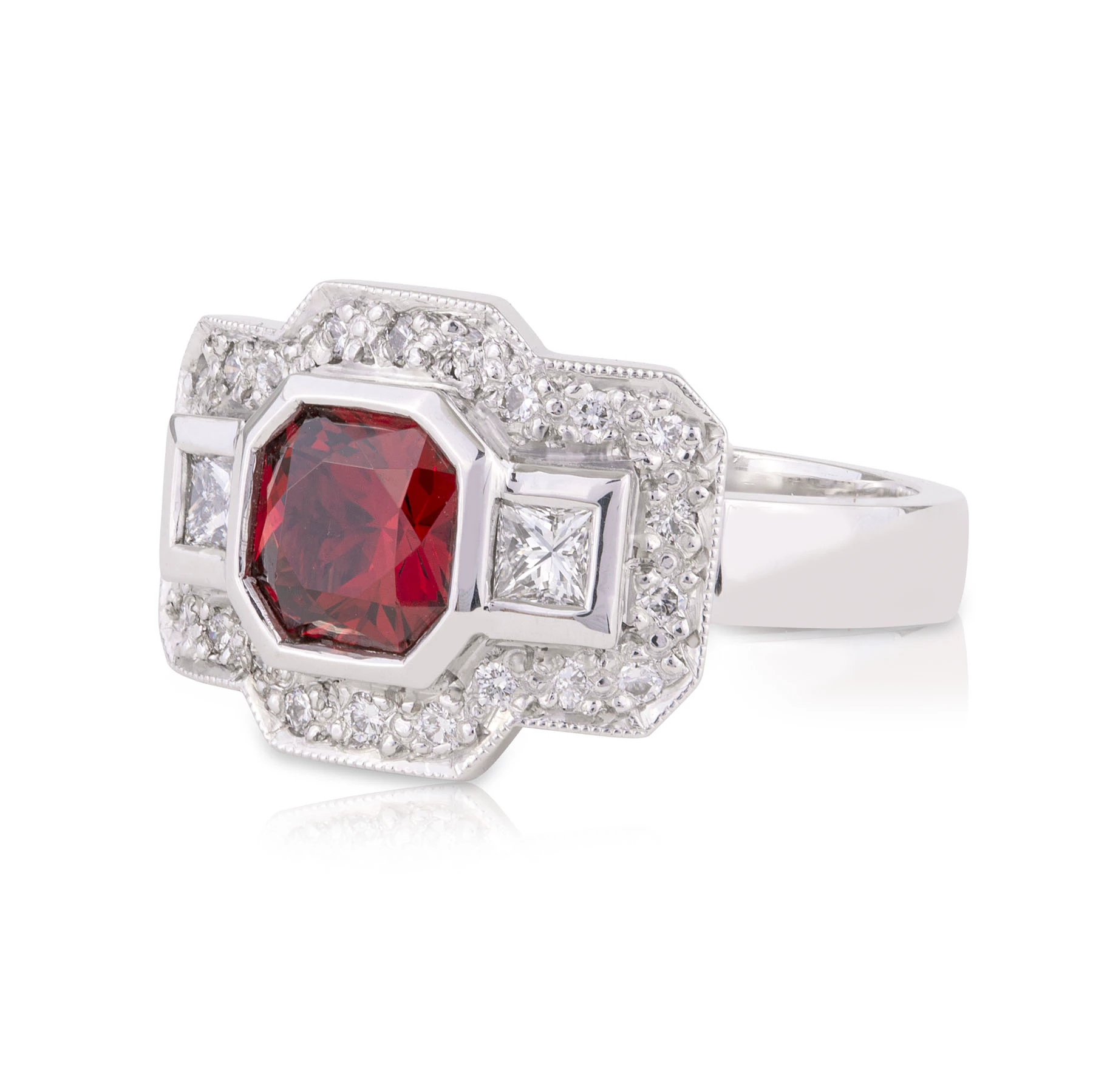 Red Spinel Diamond Trilogy Ring