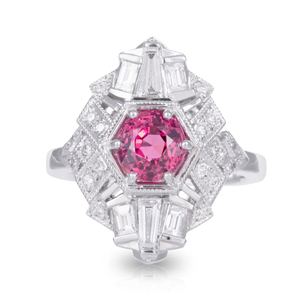 Red Spinel Empire Diamond Ring