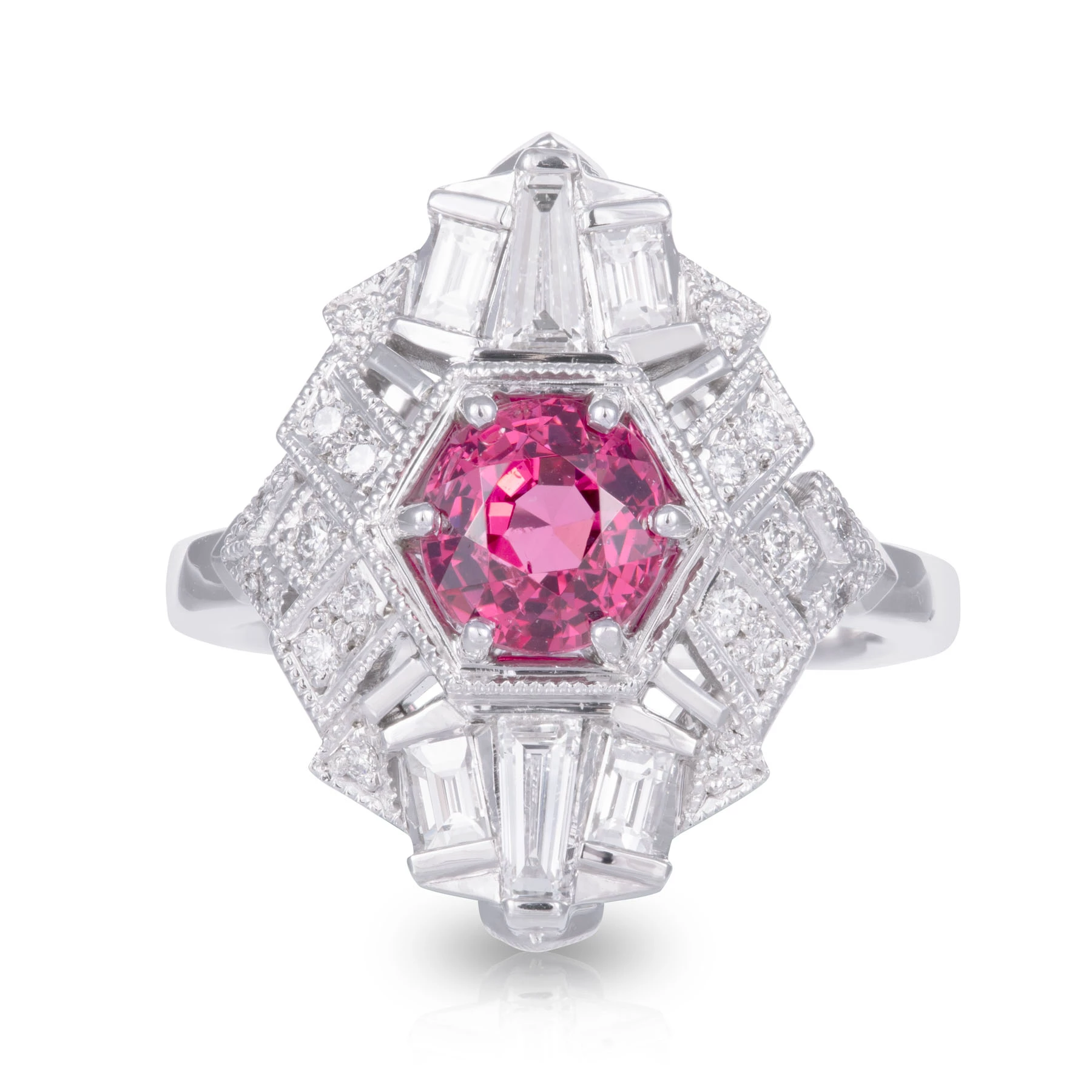 Red Spinel Empire Diamond Ring