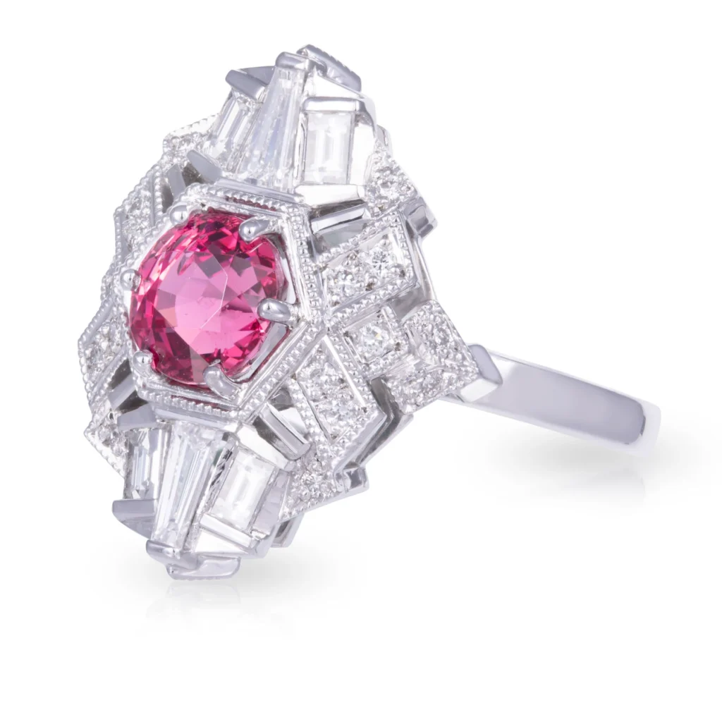 Red Spinel Empire Diamond Ring
