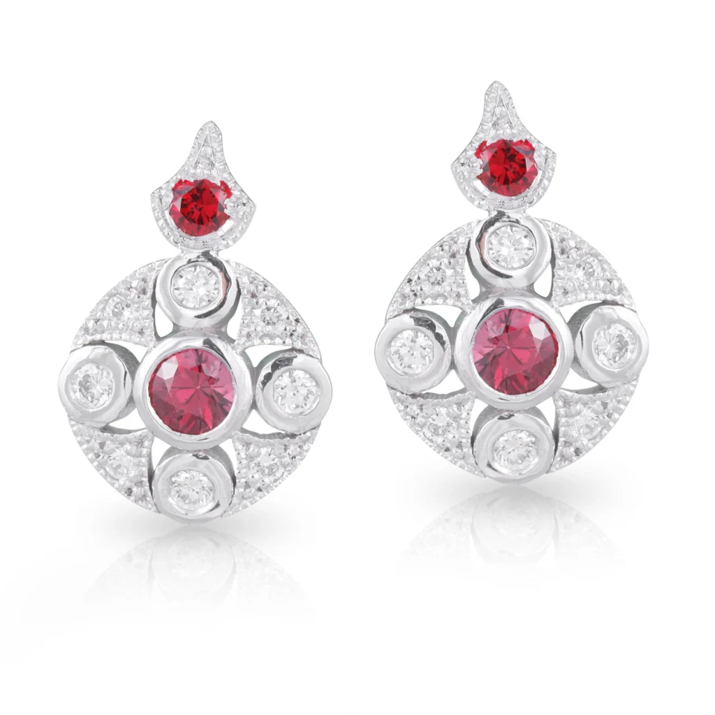 Red Spinel and Diamond Studs