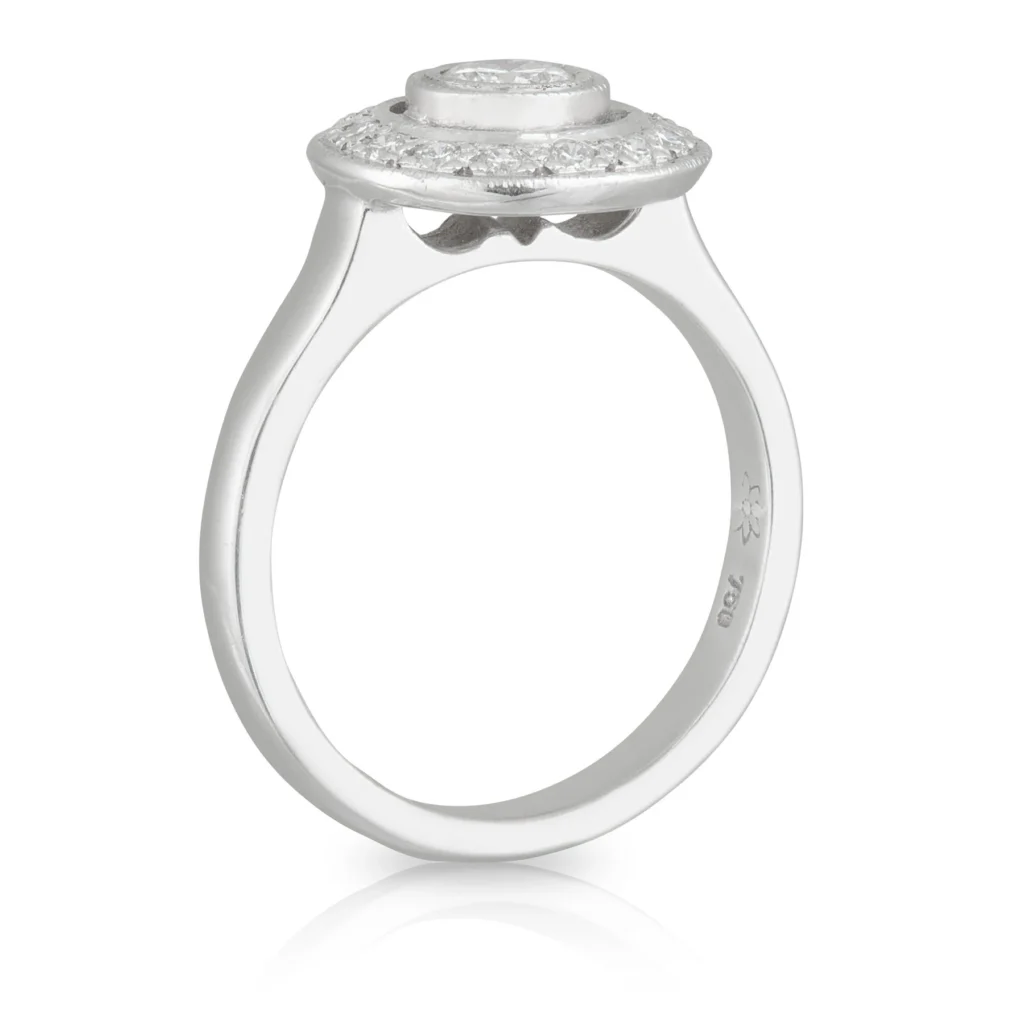 Round Bezel Diamond Halo Engagement Ring