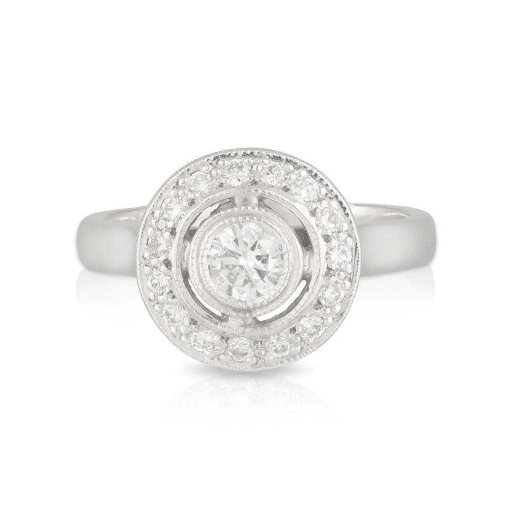 Round Bezel Diamond Halo Engagement Ring
