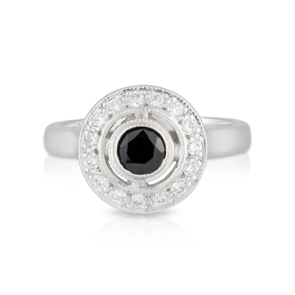 Round Black Spinel Diamond Halo Ring