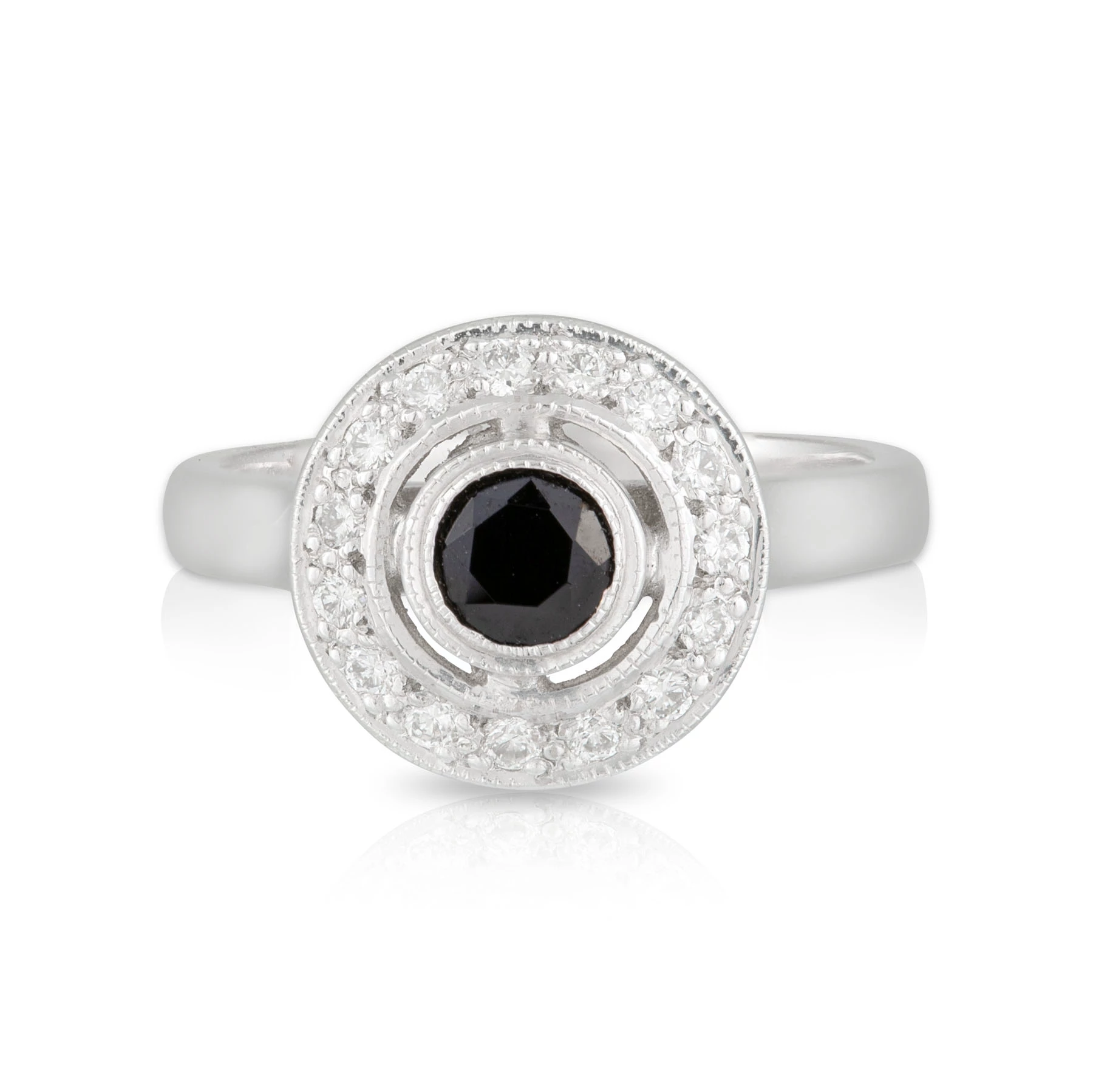 Round Black Spinel Diamond Halo Ring