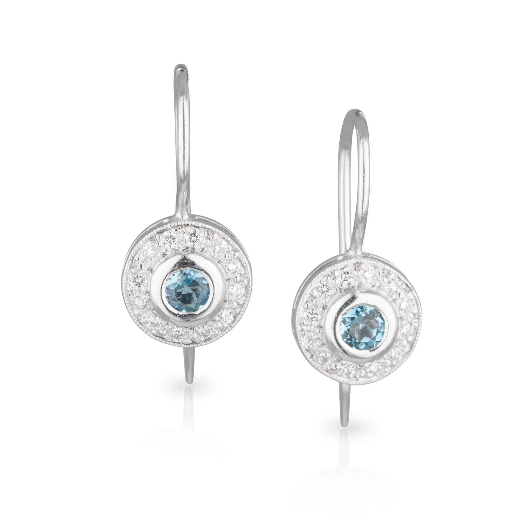 Round Blue Zircon Diamond Halo Drop Earrings