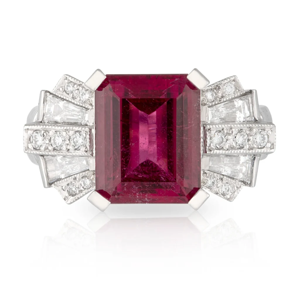 Rubellite Bow Diamond Dress Ring Front
